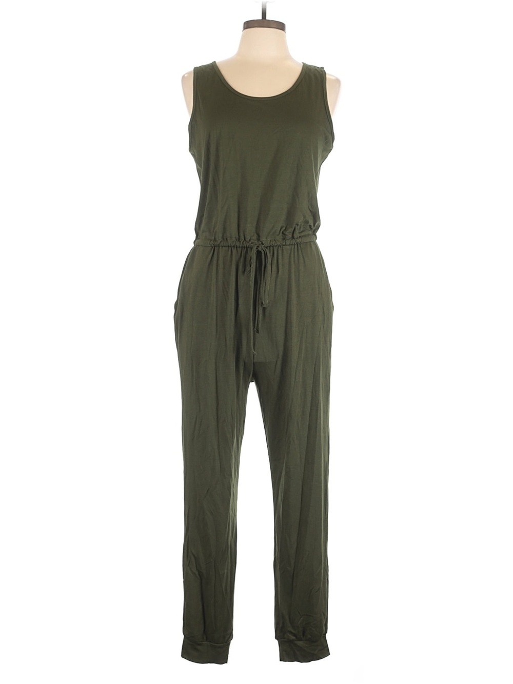 NWT Pretty Garden Large Women’s Olive Tank Jumpsuit with Drawstring Waist
